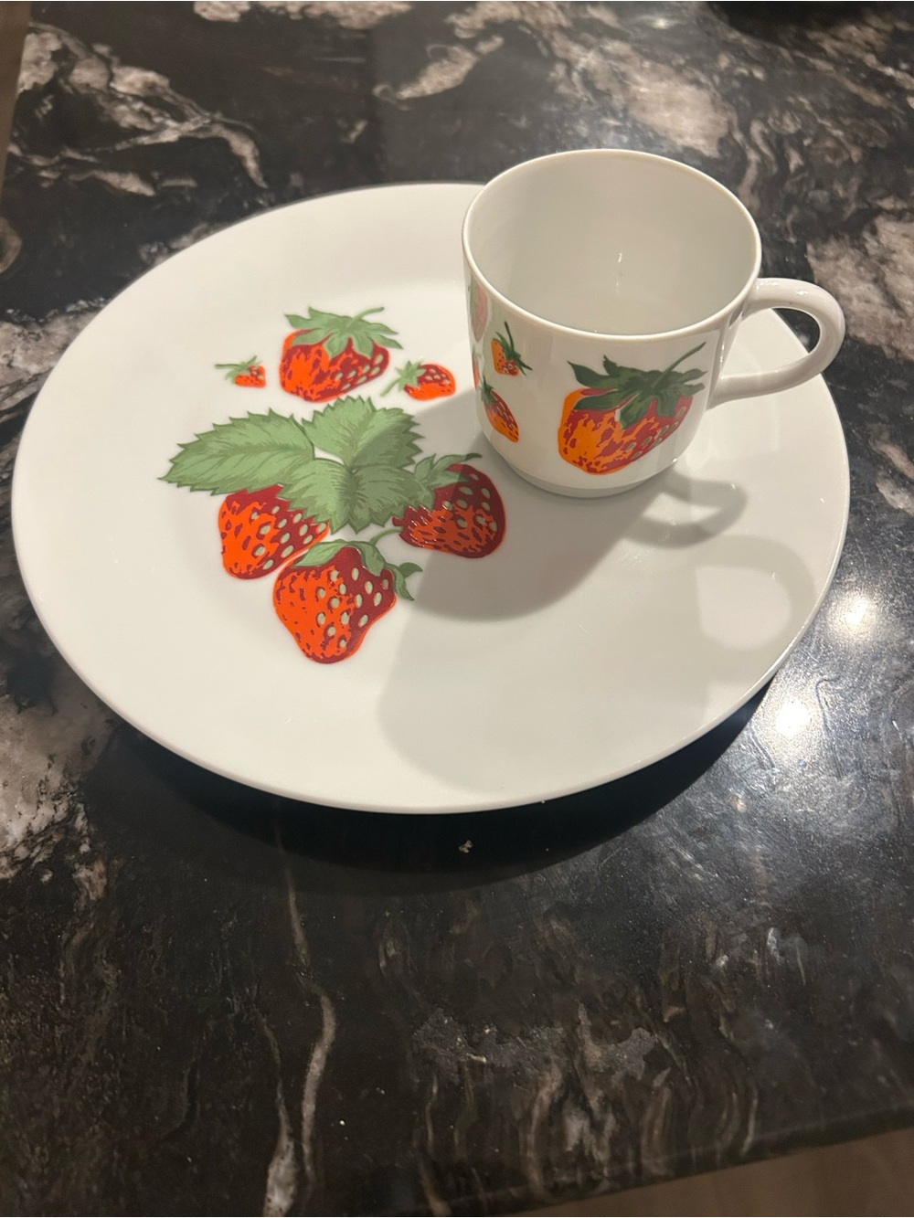 Georges Briard Strawberry Print Porcelain Plate and Mug Vintage set